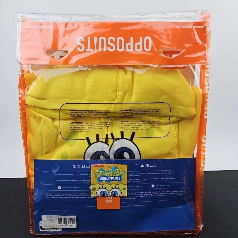 Spongebob Toddler Bodysuit‎ With Hood Halloween Costume Size 2-4Y New